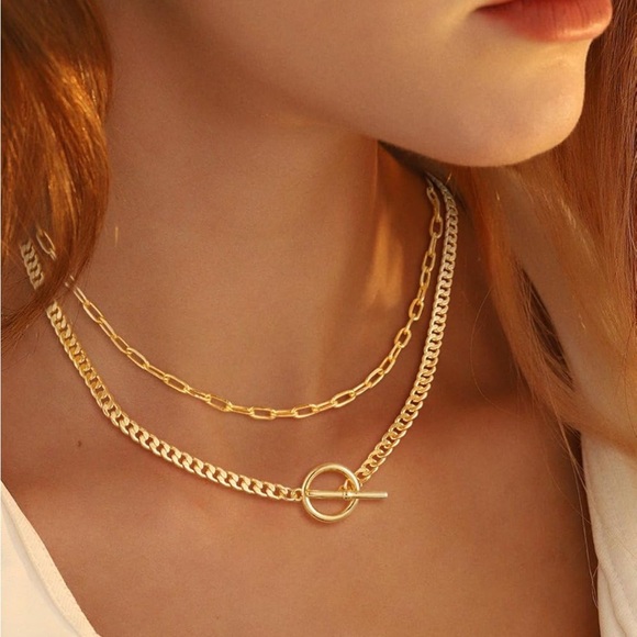 Anthropologie Jewelry - Elegant Gold Double-Layer Toggle Necklace